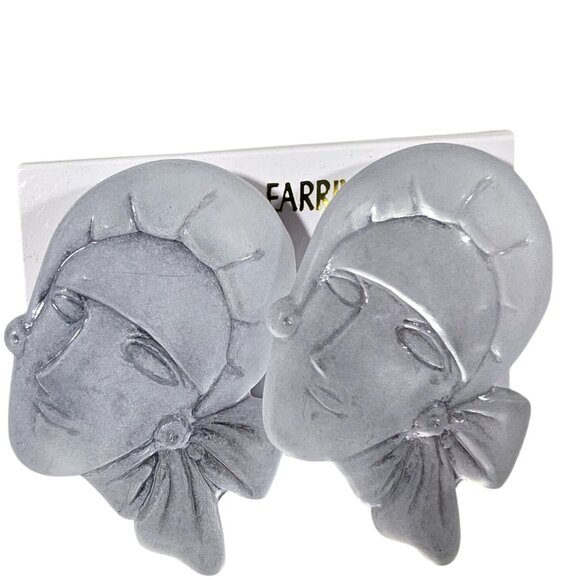 Frosted Glass Face Earrings With Post Backs artsy statement avant-garde - Picture 1 of 3